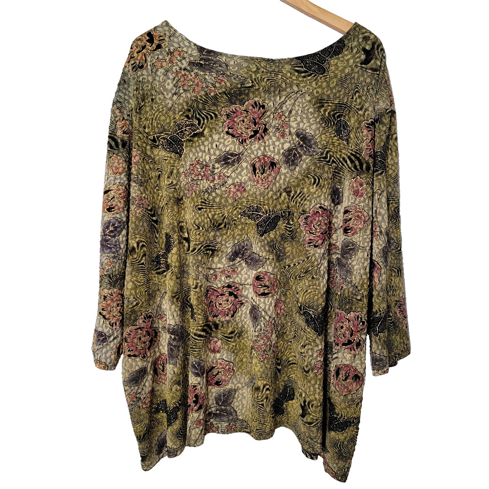 Maggie Barnes Fall Colors Top Womens 5X Floral Gold Accent Artsy Boho Romantic - Picture 3 of 7